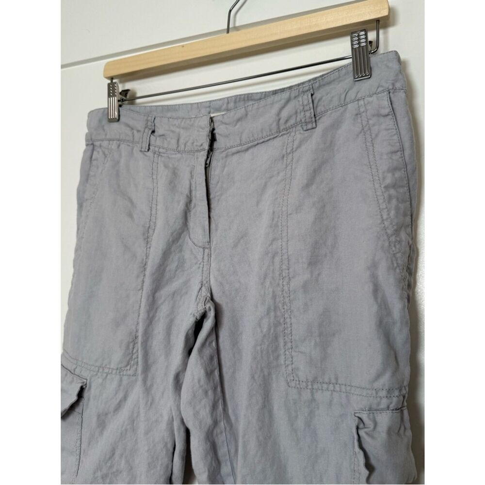 Eileen Fisher Cargo Cropped Pants Womens Sz 8 Gray Organic Linen Casual Beach - Picture 3 of 11